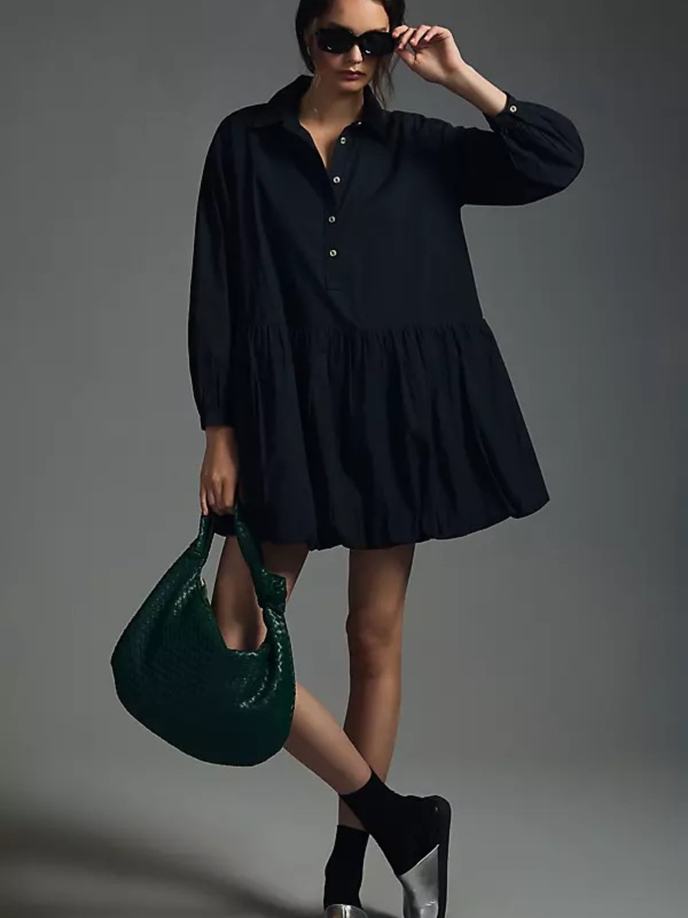 Anthropologie bubble hem shirt dress black (MAEVE) 100% cotton